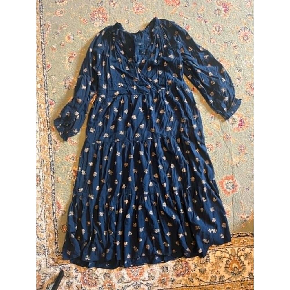 Madewell Challis Midi Blue Long Sleeve Dress, size L - Picture 3 of 6